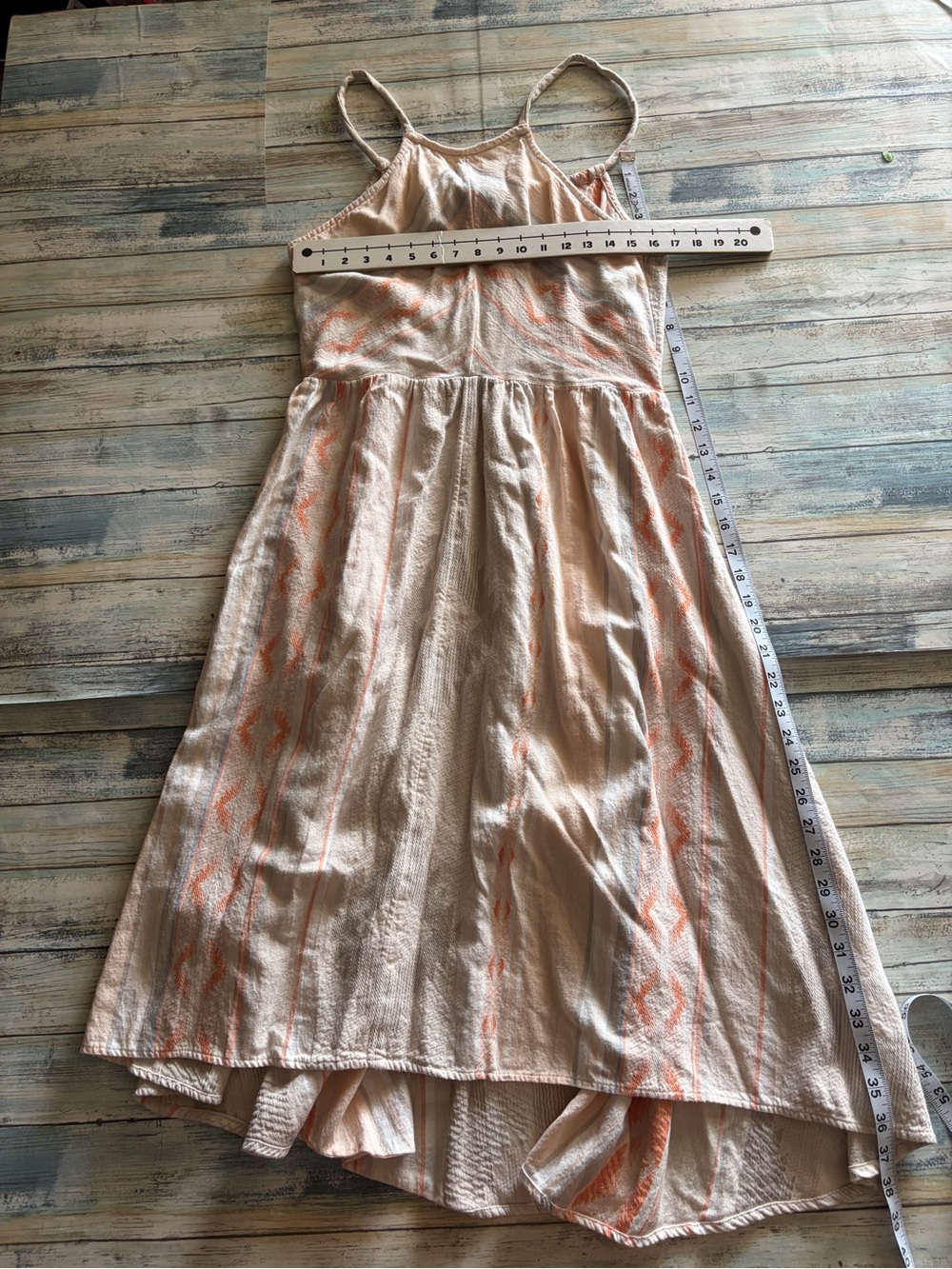 O'Neill Uli Dress with Tie Back Blush Pink, Grey and Cream High-Low Hemline - Picture 5 of 7